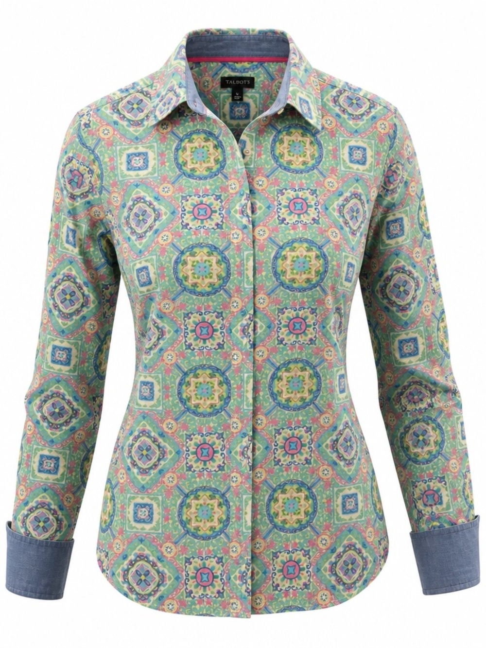 Talbots Green Multi-Pattern Button-Up Shirt